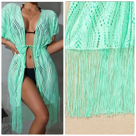 Other - Tie Waist Fringe Swim Cover